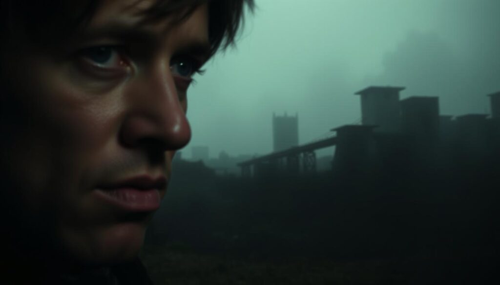 A dimly lit, introspective scene of a person's perception of reality slipping, conveying a sense of uncertainty and disorientation. In the foreground, the subject's face is partially obscured, their expression conveying a questioning, disquieted state of mind. The middle ground features a distorted, dreamlike landscape with shifting, indistinct shapes and muted colors, hinting at the fragility of one's grasp on reality. The background is shrouded in a hazy, muted palette, adding to the sense of ambiguity and the feeling that the world is not as it seems. Soft, diffused lighting casts a melancholic atmosphere, emphasizing the subject's internal struggle to make sense of their environment.