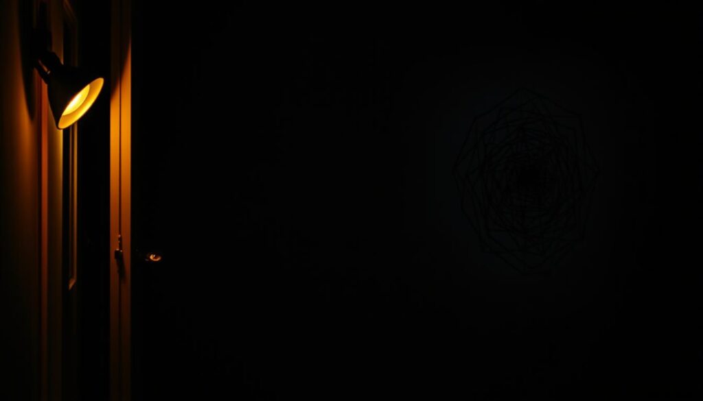 A dimly lit room, shadows cast across the walls, signaling a sense of confinement and control. In the foreground, a watchful eye peers through a partially opened door, observing every movement, every gesture. Oppressive lighting casts a sinister glow, highlighting the subtle signs of manipulation - a tightened grip on a phone, a raised voice, a refusal to compromise. In the background, a maze of tangled threads symbolizes the web of control, trapping the victim in a cycle of fear and dependence. The atmosphere is tense, unsettling, a subtle yet powerful representation of the insidious nature of controlling behavior.