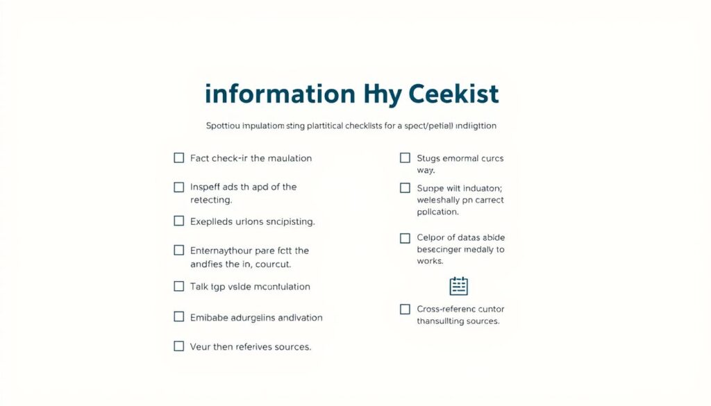 A high-resolution digital illustration of an "information hygiene checklist" against a clean, minimalist background. The foreground features a well-organized list of practical steps for spotting manipulation triggers, such as fact-checking, identifying emotional appeals, and cross-referencing sources. The middle ground showcases intuitive icons and visualizations to complement each item, while the background has a slightly muted, serene tone to create a sense of focus and clarity. The overall composition conveys a sense of empowerment, guiding the viewer through a methodical process to defend against political manipulation.