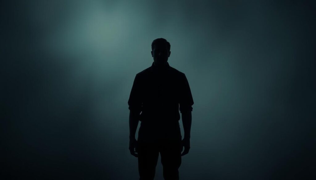 A lone figure stands in a dimly lit room, their face obscured by shadows. The background is a hazy, dreamlike landscape, devoid of distractions. Soft, muted colors create a sense of detachment and emotional distance. The subject's posture is rigid, their gaze fixed and unwavering, conveying a steely resolve and a refusal to be drawn into the emotional turmoil around them. The lighting is dramatic, creating deep, dramatic shadows that add to the sense of isolation and self-containment. The overall impression is one of a person who has mastered the art of emotional detachment, a necessary defense in high-risk situations.