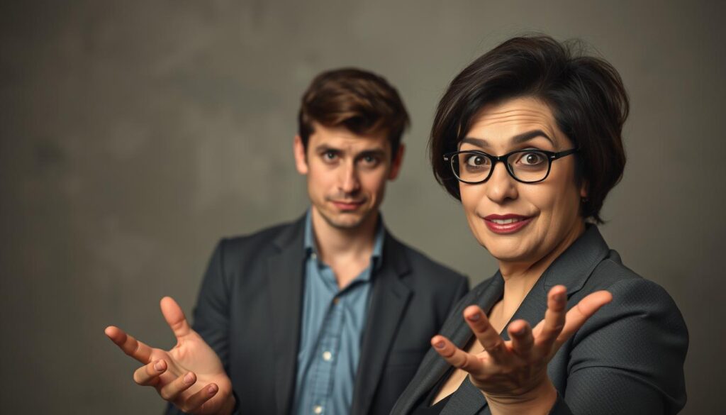 A manipulative individual stands in the foreground, their face adorned with a calculated smile and eyes gleaming with false sincerity. They lean in, hands extended, as if to bestow unearned praise upon an unsuspecting victim. In the middle ground, the recipient of this flattery appears wary, their body language guarded, yet their expression betrays a glimmer of doubt, a vulnerability to the verbal blandishments. The background is hazy, suggesting the obfuscation and hidden motives that underlie the scene, a cautionary tale of the dangers of being swayed by empty compliments.