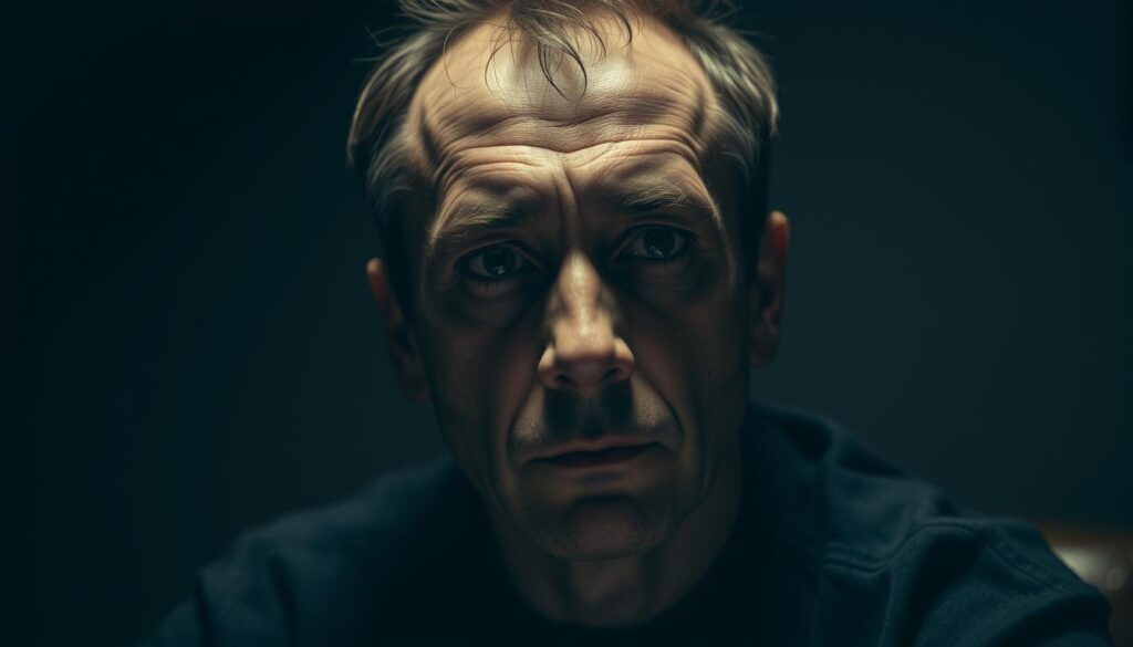 A pensive individual sits in a dimly lit, introspective environment. Their gaze is fixed, their expression weighted with concentration, conveying a sense of deep focus and attention. The lighting is soft, creating a contemplative atmosphere, with shadows playing across their features. The background is muted, hinting at the inner workings of the mind, a visual metaphor for the complexities of deception and its motivations. The composition is balanced, drawing the viewer's eye to the subject's face, inviting them to ponder the layers of thought and emotion behind the act of lying.